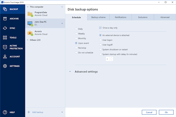 acronis true image 2019 standard vs advanced