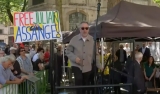 People outside the court in London where the Assange appeal was being heard on Monday.