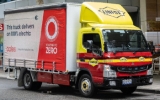 The Fuso eCanter electric truck that has joined the Coles fleet.