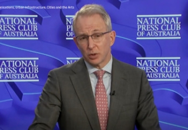 Paul Fletcher addressing an audience at the National Press Club on Wednesday.