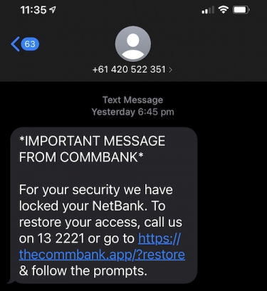 Watch out for fake CommBank phishing SMS